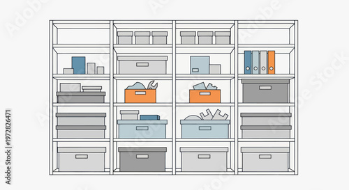Shelving Unit with Storage Bins.