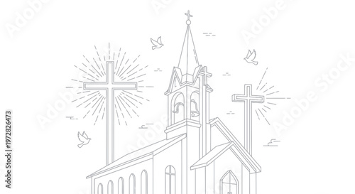 A church with a steeple and crosses.