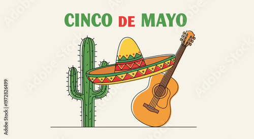 Sombrero and Guitar beside Cactus.