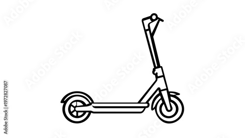 Electric kick scooter vector line icon illustration, minimalist flat design of a modern e-scooter for urban commuting and eco-friendly travel, scalable graphic isolated on white background.