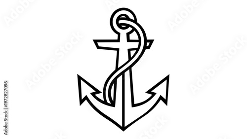 Nautical anchor with rope line icon vector illustration. Minimalist flat design for maritime, sea travel, shipping, and navy concepts. Scalable AI-generated graphic for web and print projects.