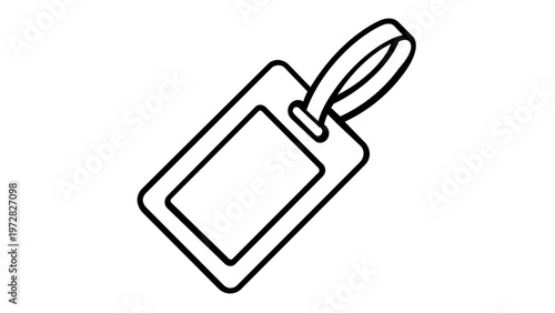 Luggage tag line icon vector illustration. Minimalist travel bag identification label for suitcase tracking. Scalable black and white outline graphic for tourism, airport, and transportation design.
