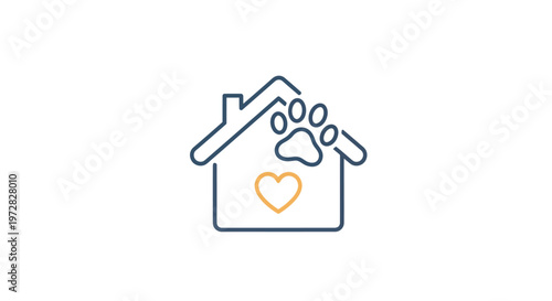Pet care symbol: house with paw print and heart