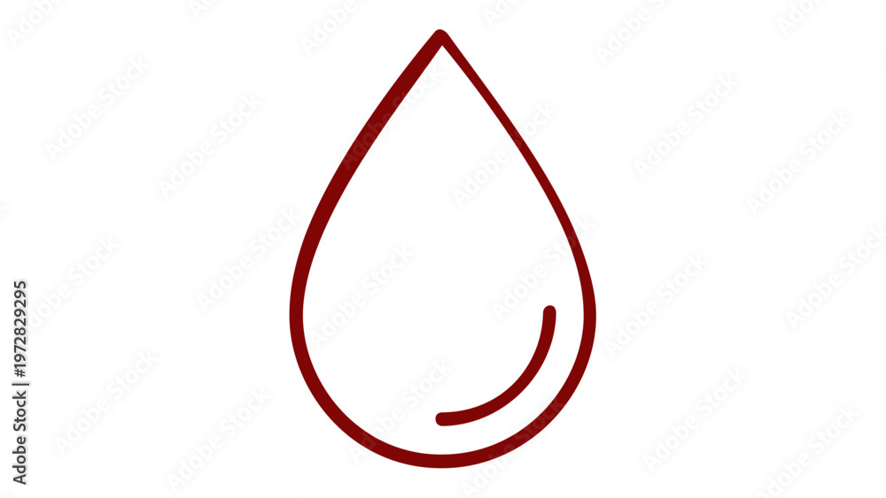 Fototapeta premium Minimalist dark red blood drop vector icon illustration for medical healthcare, blood donation, and laboratory testing. Scalable flat line art graphic for hospital and clinic design projects.