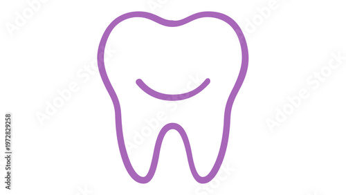 Purple gradient line art vector icon of a smiling tooth representing dental health, oral hygiene, and professional dentistry. Minimalist flat illustration for medical apps and healthcare.