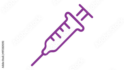Purple Syringe Vector Icon Illustration for Medical Healthcare and Vaccination Concepts, Minimalist Flat Line Art Design for Hospital First Aid Kit and Clinical Treatment Graphics