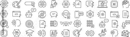 ベクターでモノクロのAIツールに関する線画アイコンセット
