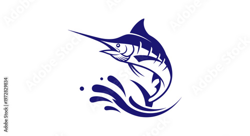 Blue Marlin Leaping From Water, Dynamic Fishing Icon, Ocean Sport