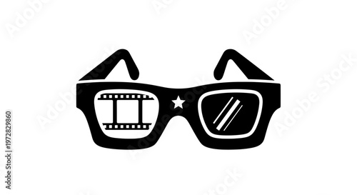 Cinema Glasses with Film Strip and Star Icon, Movie Entertainment Concept