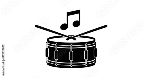 Drum and Drumsticks with Music Notes - Percussion Instrument Icon