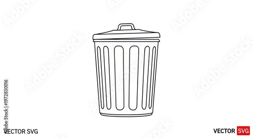 Simple Line Art Trash Can Icon with Lid, Vector Illustration