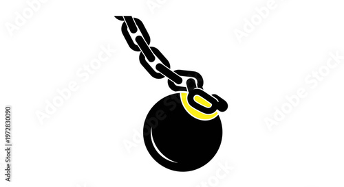 Wrecking Ball Swinging on Chain, Demolition Concept, Isolated on White
