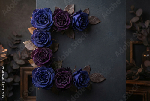 Dark purple roses on a moody background