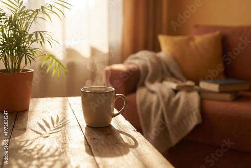 A cup of coffee on a cozy morning windowsill
