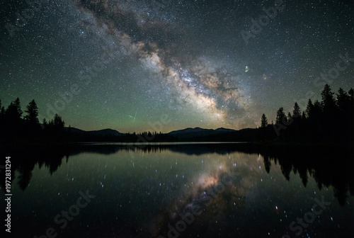 Milky Way galaxy over a calm lake at night
