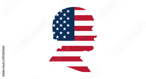 Abstract silhouette of a human head in American flag colors.