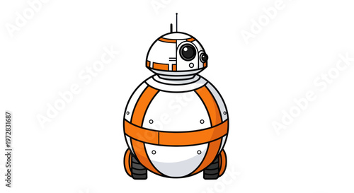 Cute cartoon robot droid character with orange accents
