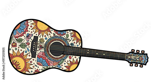 Psychedelic floral acoustic guitar illustration