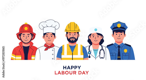 Diverse workers celebrating labor day