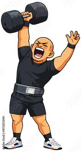 A weightlifter demonstrates intense focus and strength while lifting heavy weights during a training session