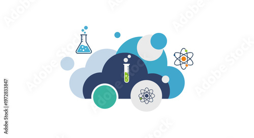 Concept illustration of an eco-friendly car powered by science and sustainable technology.