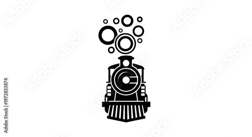 Classic Steam Train Locomotive Icon with Smoke Puffs on White