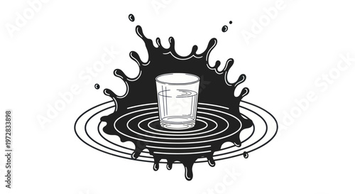 Glass of Water with Dynamic Liquid Splash and Ripples Illustration