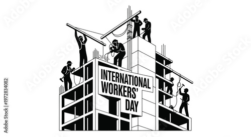 International Workers' Day celebration with industrial construction workers.