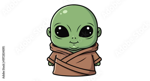 Cute green alien character on a white background.