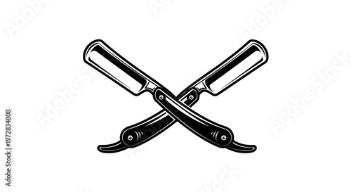 Crossed Straight Razor Blades, Vintage Barber Tools, Shaving Equipment, Clean Lines