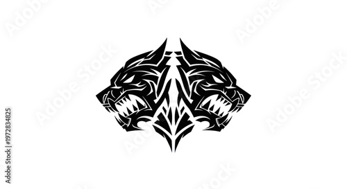 Ferocious Wolf Heads Tribal Tattoo Design