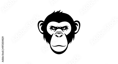 Fierce Monkey Face Logo, Chimpanzee Head, Wild Animal Icon, Vector Illustration