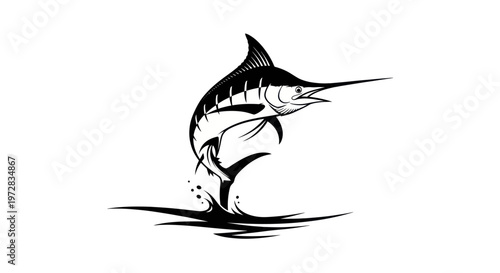 Jumping Marlin Fish Silhouette, Ocean Fishing, Sport Fishing Icon