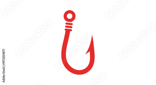 Red Fishing Hook Icon Isolated on White Background, Vector Illustration