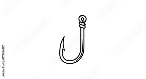 Sharp Fishing Hook with Line Loop, Isolated on White Background, Vector Art