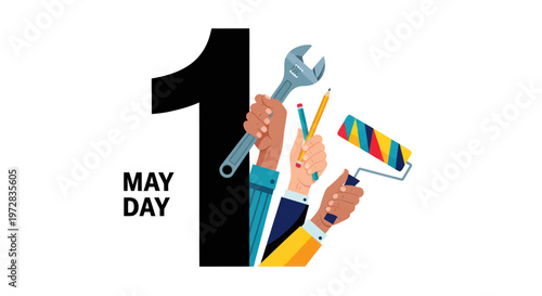 Workers hands holding labor tools.