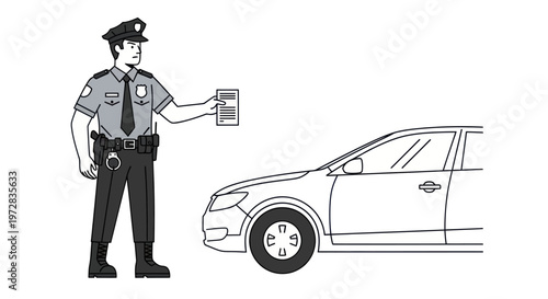 Police officer giving ticket to driver.