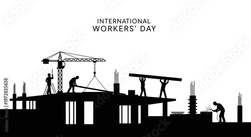 Construction workers on a building site.