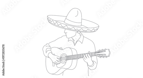 Man wearing sombrero playing guitar.