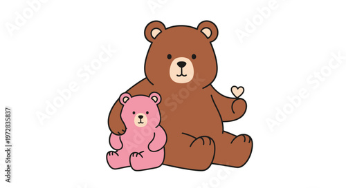 Brown bear and small pink teddy.