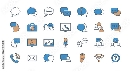 Collection of communication icons and symbols.