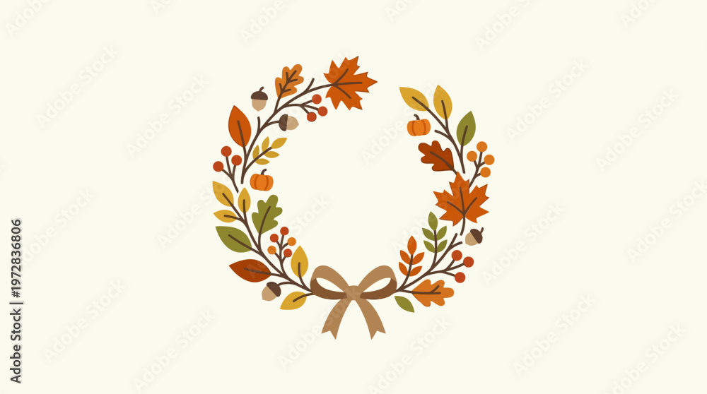Obraz premium Autumn Wreath with Leaves and Berries