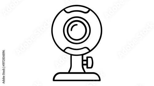 Minimalist webcam line icon vector illustration for video conferencing, online meetings, and live streaming. Scalable flat design computer camera symbol for technology and digital communication.