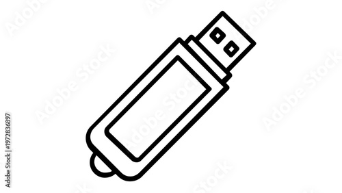 USB Flash Drive Vector Icon Illustration, Minimalist Black Line Art Design for Data Storage, Memory Stick, Portable Thumb Drive, Technology Gadget Graphic, Scalable Flat Outline Symbol for Media.