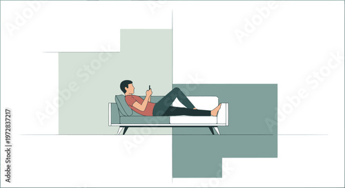 Man relaxing on sofa using smartphone