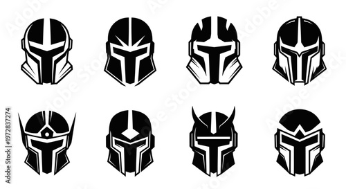 Set of fantasy and sci-fi warrior helmet icons