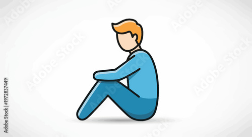 Sad lonely man sitting on the floor, illustration of depression or anxiety.