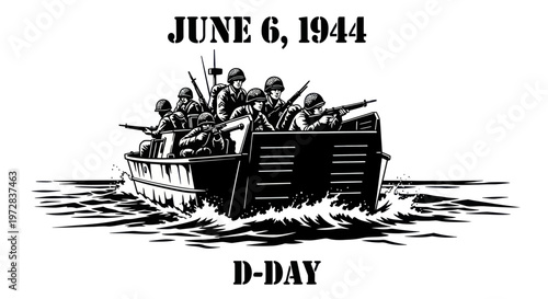 D-Day June 6, 1944: World War II Soldiers in Landing Craft