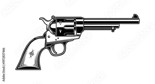 Classic Revolver Pistol Illustration - Vintage Western Firearm