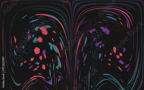 Abstract digital art featuring swirling neon colors against a dark background with dynamic, flowing lines